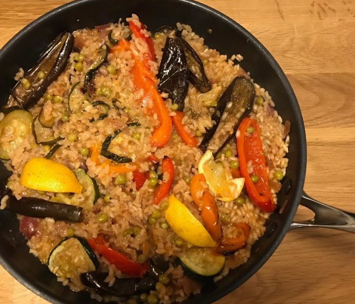 Roast fennel & aubergine paella — J's Kitchen, Grand Cayman meal delivery