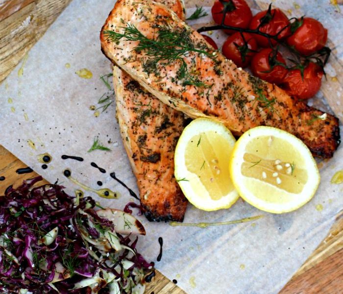Baked salmon with fennel & tomatoes — J's Kitchen, Grand Cayman meal delivery